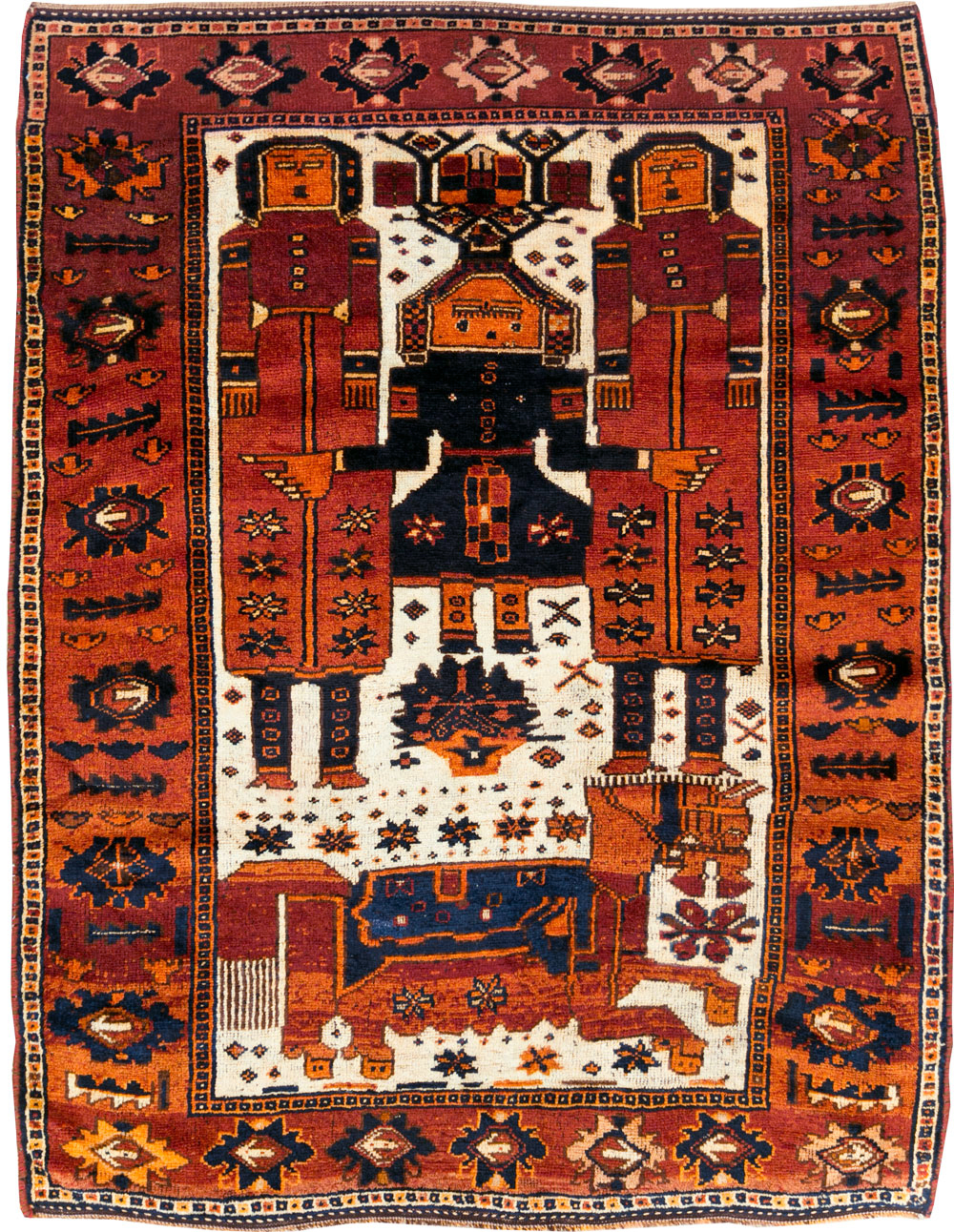 Vintage Persian Pictorial Bakhtiari Rug, No.30029 - Gsblank