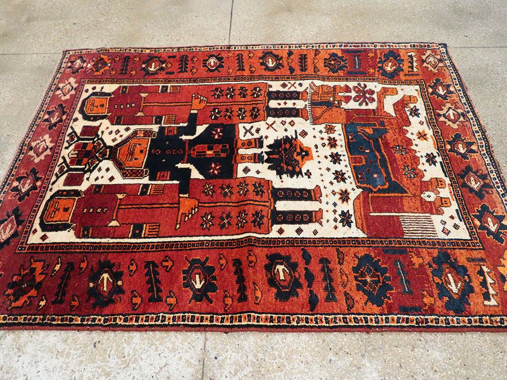 Vintage Persian Pictorial Bakhtiari Rug, No.30029 - Gsblank