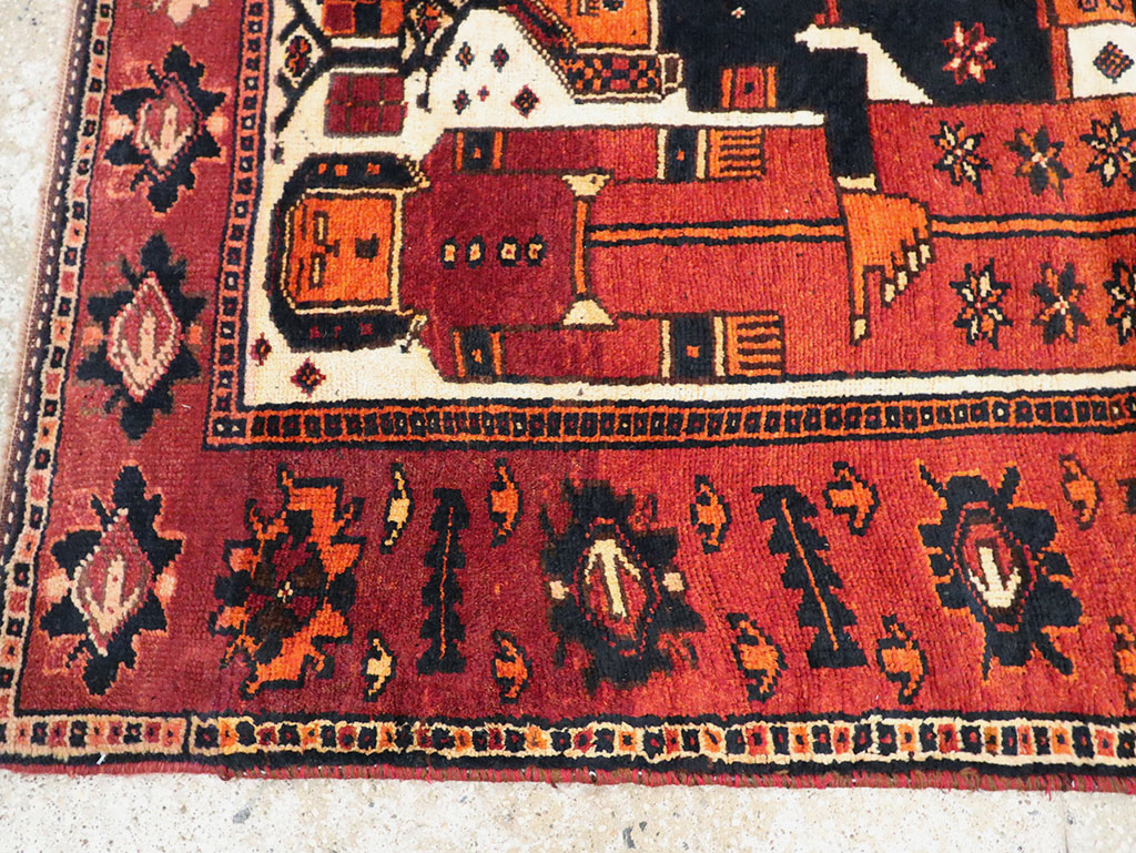 Vintage Persian Pictorial Bakhtiari Rug, No.30029 - Gsblank