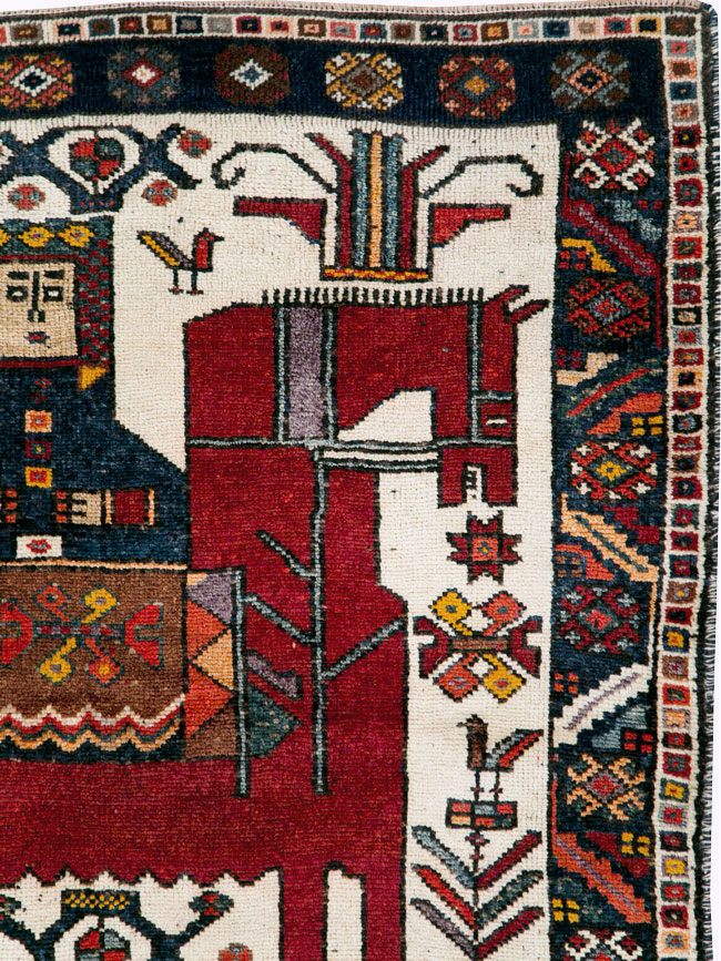 Vintage Persian Pictorial Bakhtiari Square Accent Rug (Pair: 1 of 2), No.30033 - Gsblank