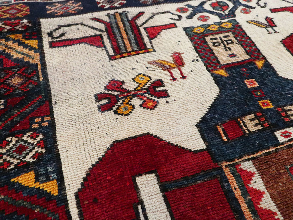 Vintage Persian Pictorial Bakhtiari Square Accent Rug (Pair: 1 of 2), No.30033 - Gsblank