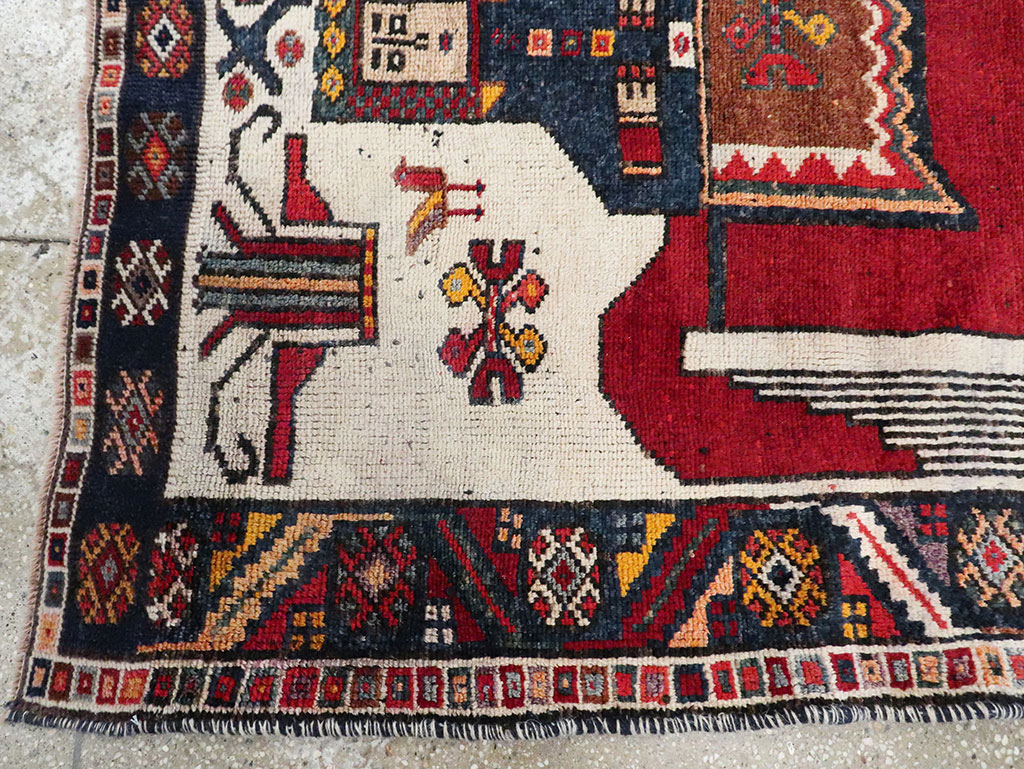 Vintage Persian Pictorial Bakhtiari Square Accent Rug (Pair: 1 of 2), No.30033 - Gsblank