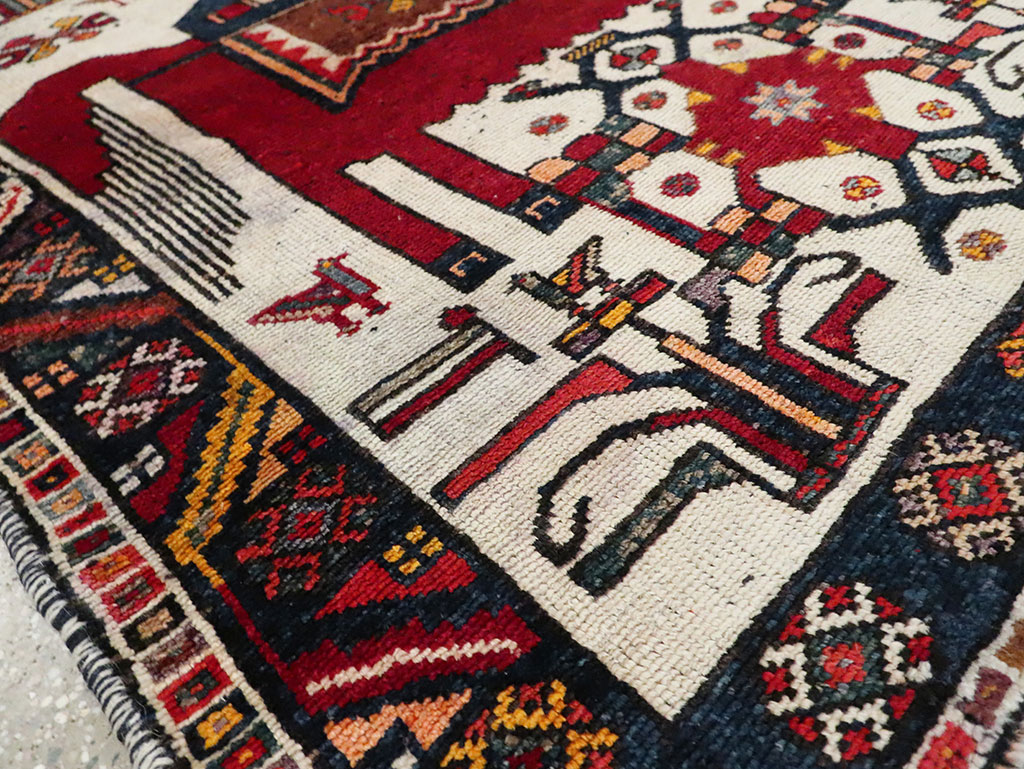 Vintage Persian Pictorial Bakhtiari Square Accent Rug (Pair: 1 of 2), No.30033 - Gsblank