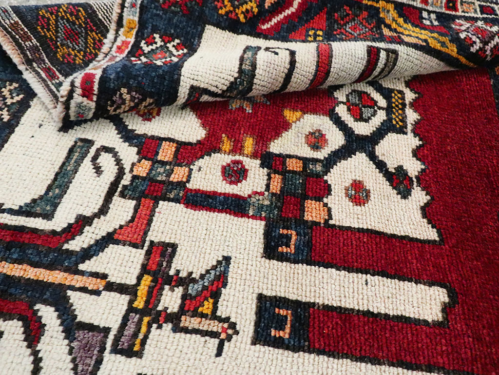 Vintage Persian Pictorial Bakhtiari Square Accent Rug (Pair: 1 of 2), No.30033 - Gsblank