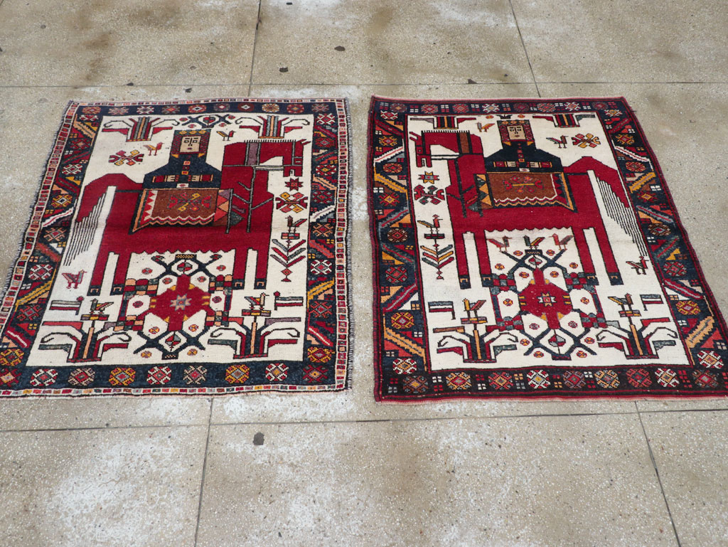 Vintage Persian Pictorial Bakhtiari Square Accent Rug (Pair: 1 of 2), No.30033 - Gsblank