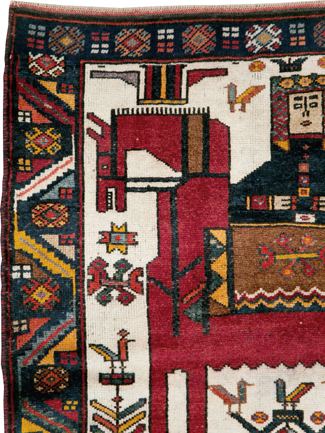 Vintage Persian Pictorial Bakhtiari Square Accent Rug (Pair: 2 of 2), No.30034 - Gsblank