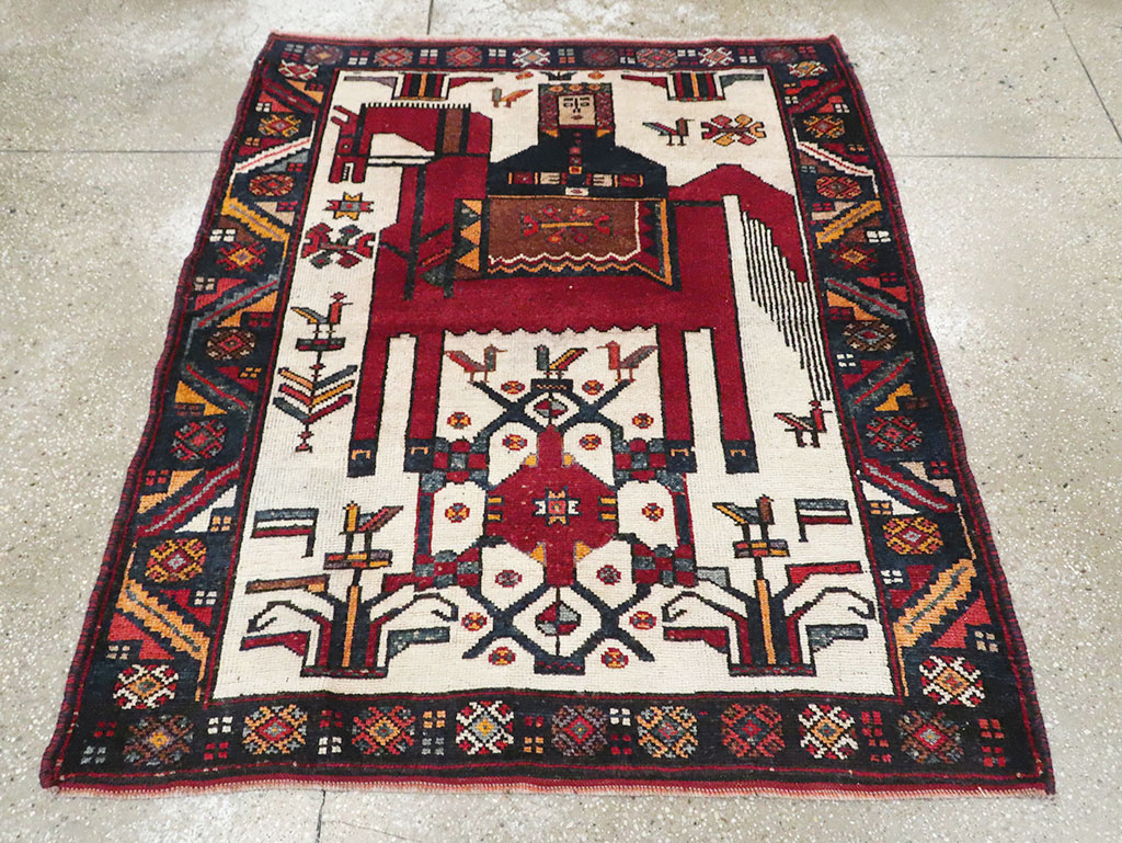 Vintage Persian Pictorial Bakhtiari Square Accent Rug (Pair: 2 of 2), No.30034 - Gsblank