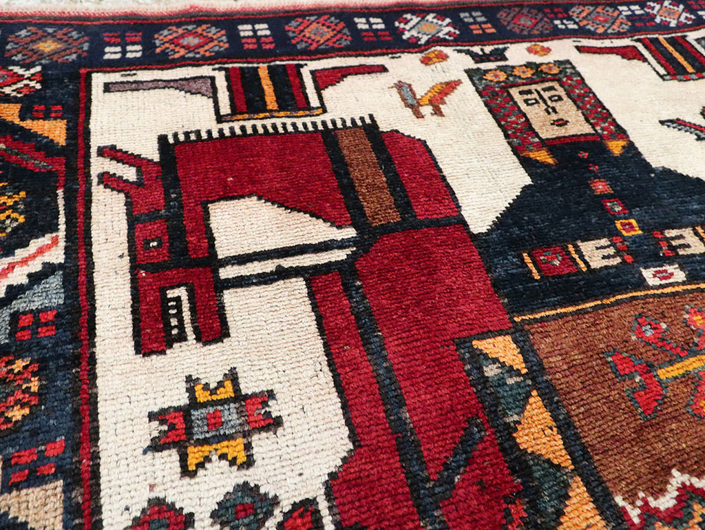 Vintage Persian Pictorial Bakhtiari Square Accent Rug (Pair: 2 of 2), No.30034 - Gsblank