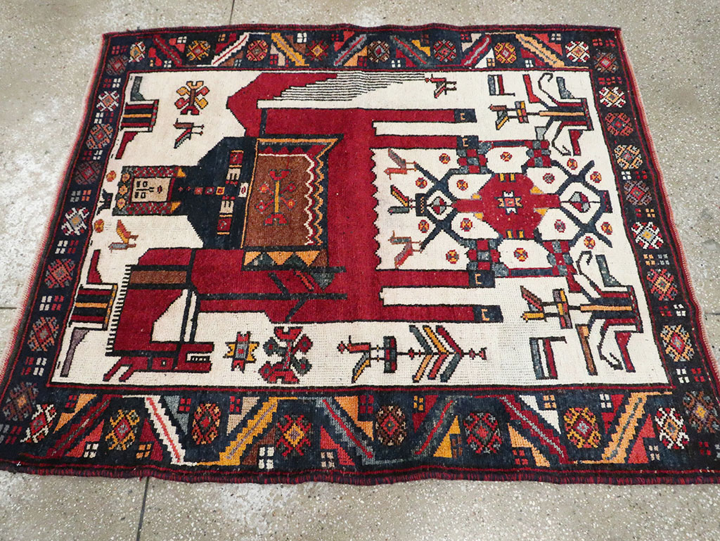 Vintage Persian Pictorial Bakhtiari Square Accent Rug (Pair: 2 of 2), No.30034 - Gsblank