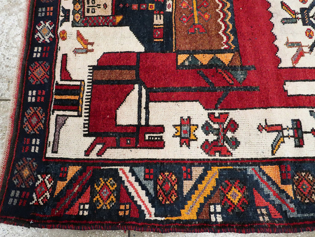 Vintage Persian Pictorial Bakhtiari Square Accent Rug (Pair: 2 of 2), No.30034 - Gsblank