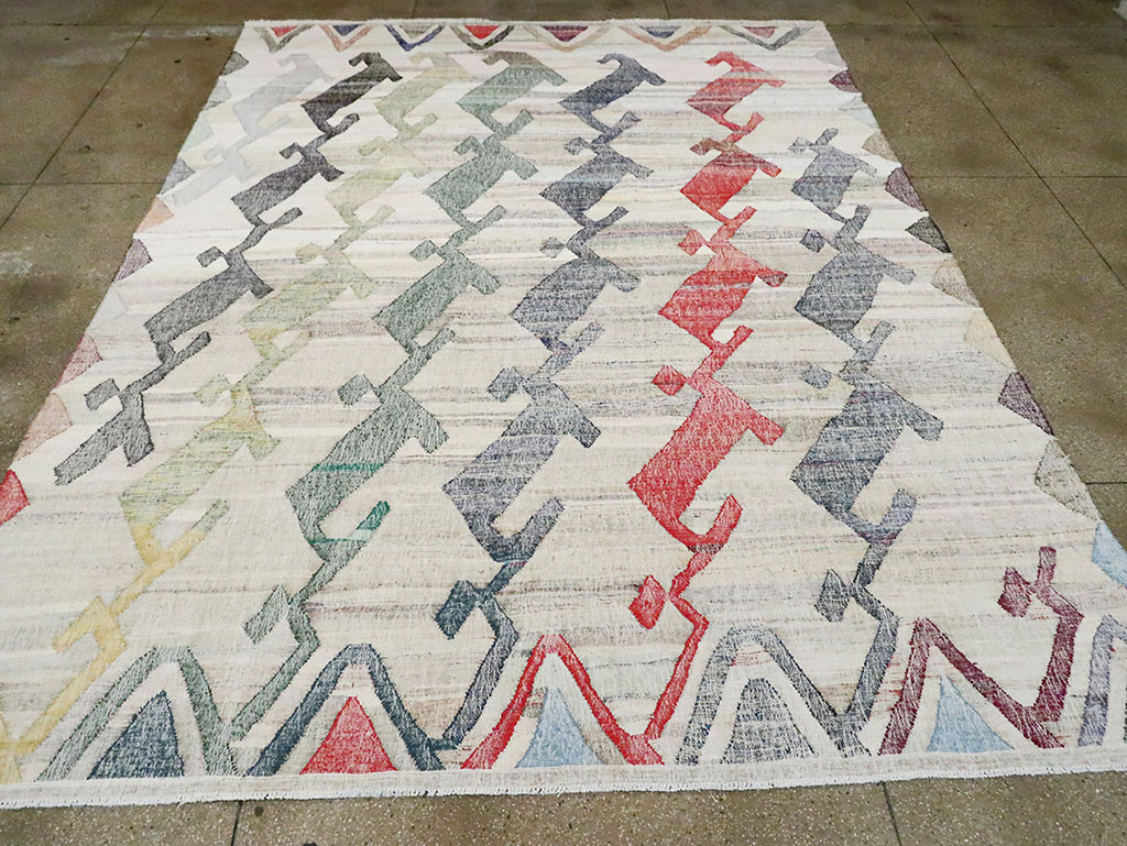 Contemporary Geometric Turkish Flatweave Kilim , No.30112 - Gsblank