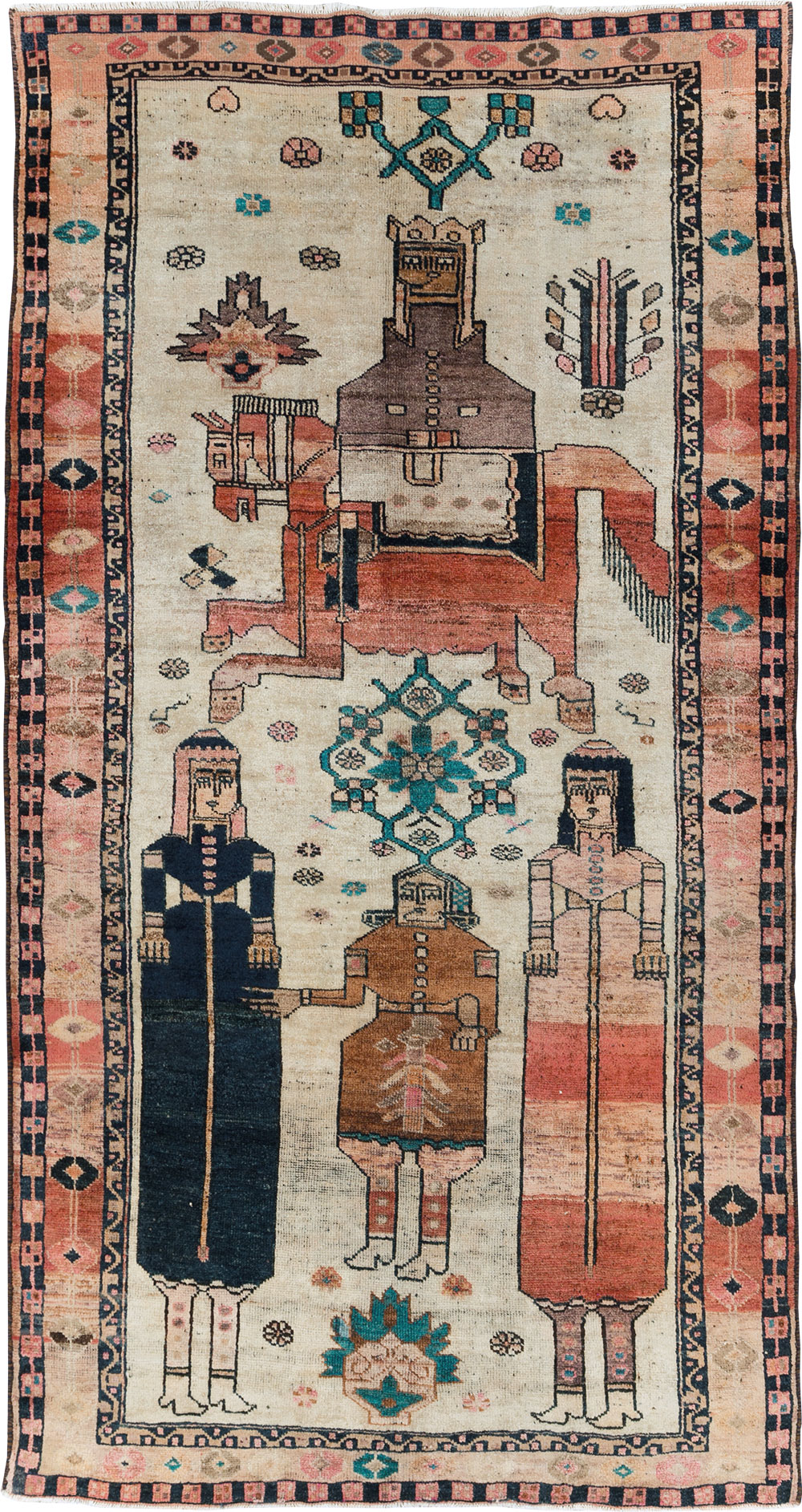 Vintage Persian Bakhtiari Pictorial Rug, No.30143 - Gsblank