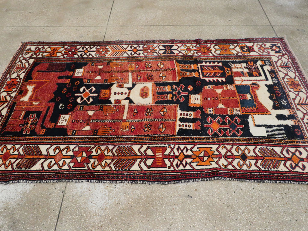Vintage Persian Pictorial Bakhtiari Rug, No.30145 - Gsblank