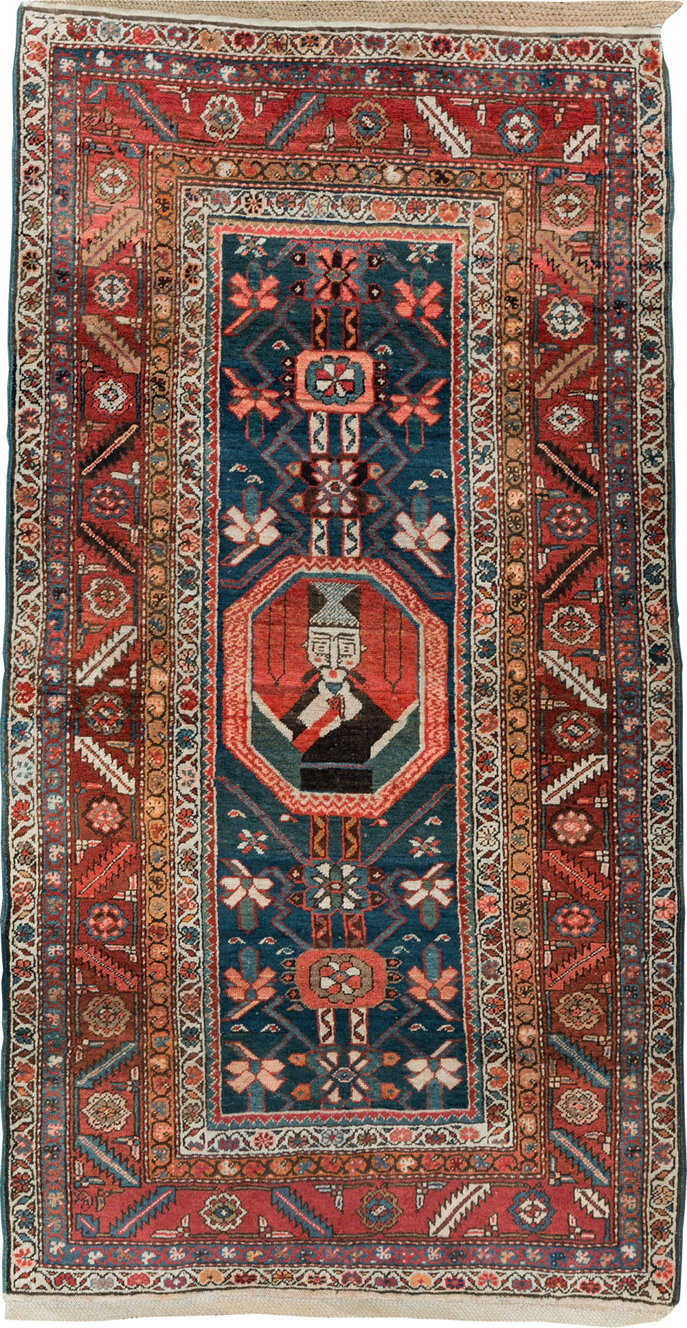Antique Persian Bakshaish Pictorial Throw Rug, No.30188 - Gsblank