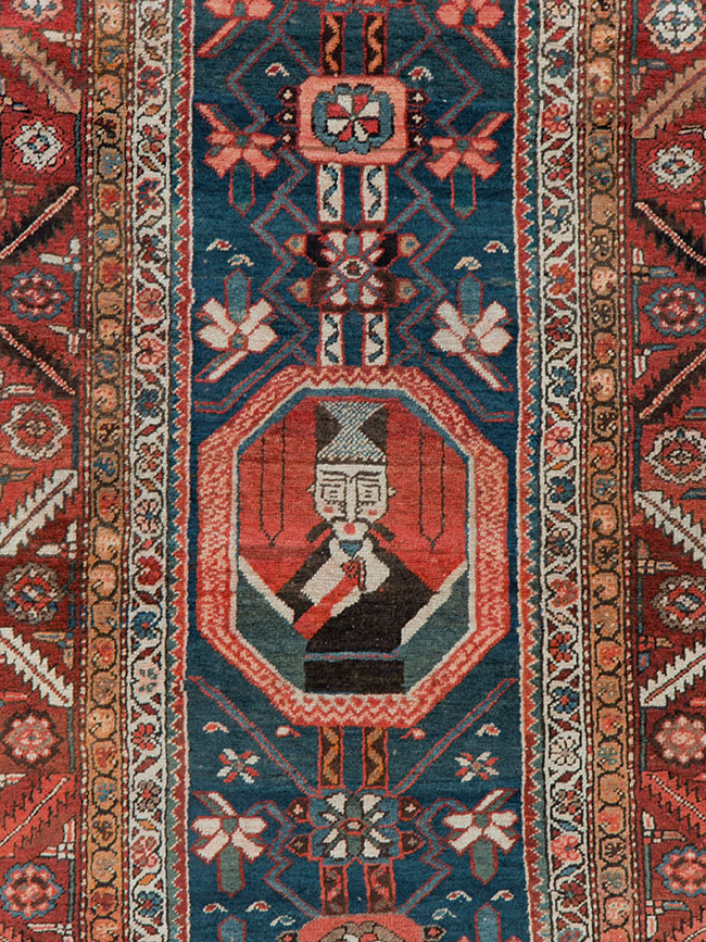 Antique Persian Bakshaish Pictorial Throw Rug, No.30188 - Gsblank
