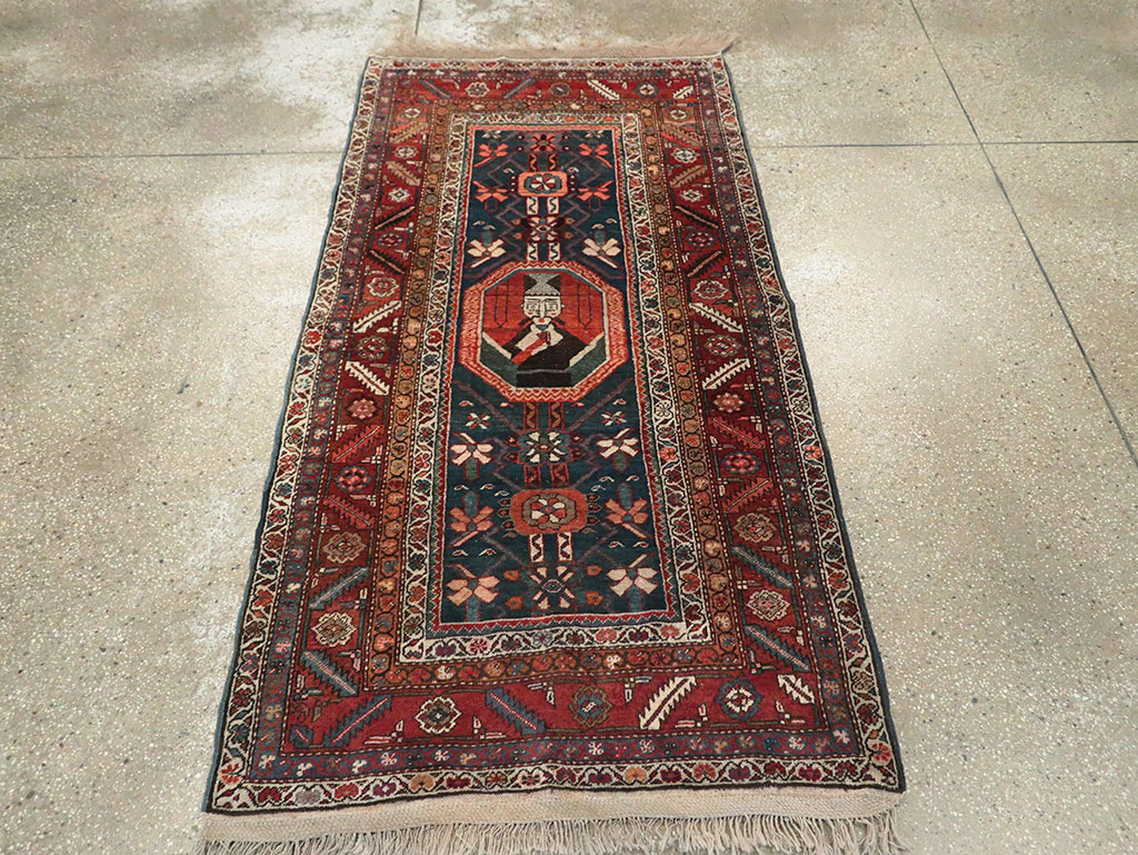 Antique Persian Bakshaish Pictorial Throw Rug, No.30188 - Gsblank