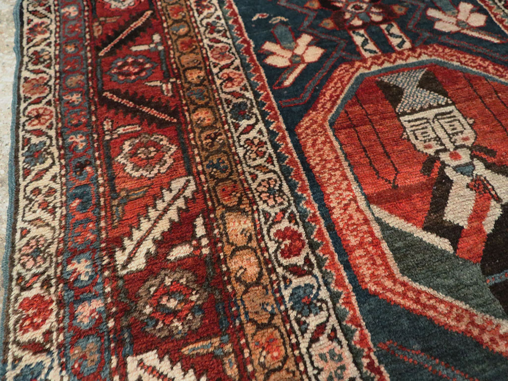 Antique Persian Bakshaish Pictorial Throw Rug, No.30188 - Gsblank