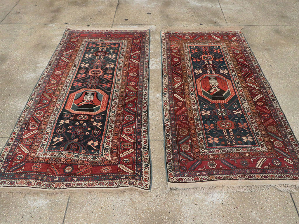 Antique Persian Bakshaish Pictorial Throw Rug, No.30188 - Gsblank