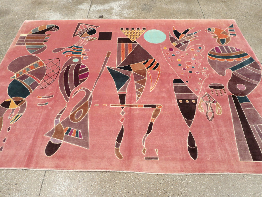 Vintage Turkish Cubist Style Art Deco Accent Carpet, No.30197 - Gsblank