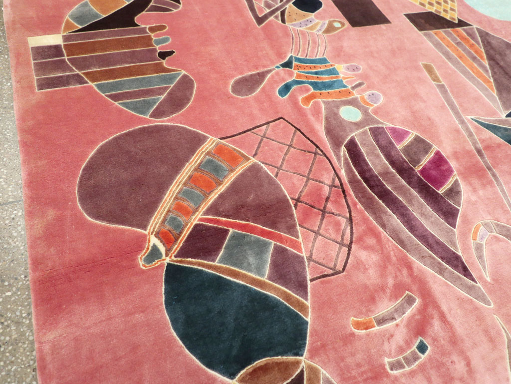 Vintage Turkish Cubist Style Art Deco Accent Carpet, No.30197 - Gsblank