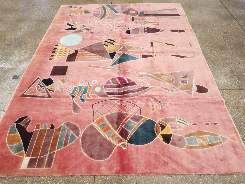 Vintage Turkish Cubist Style Art Deco Accent Carpet, No.30197 - Gsblank