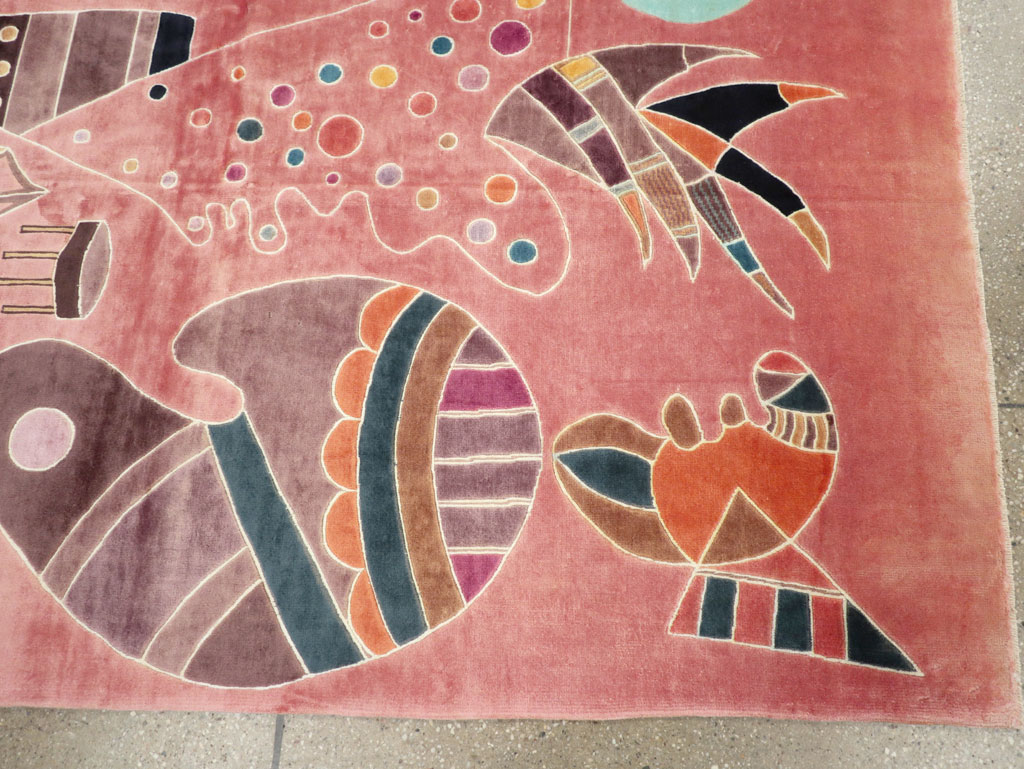Vintage Turkish Cubist Style Art Deco Accent Carpet, No.30197 - Gsblank