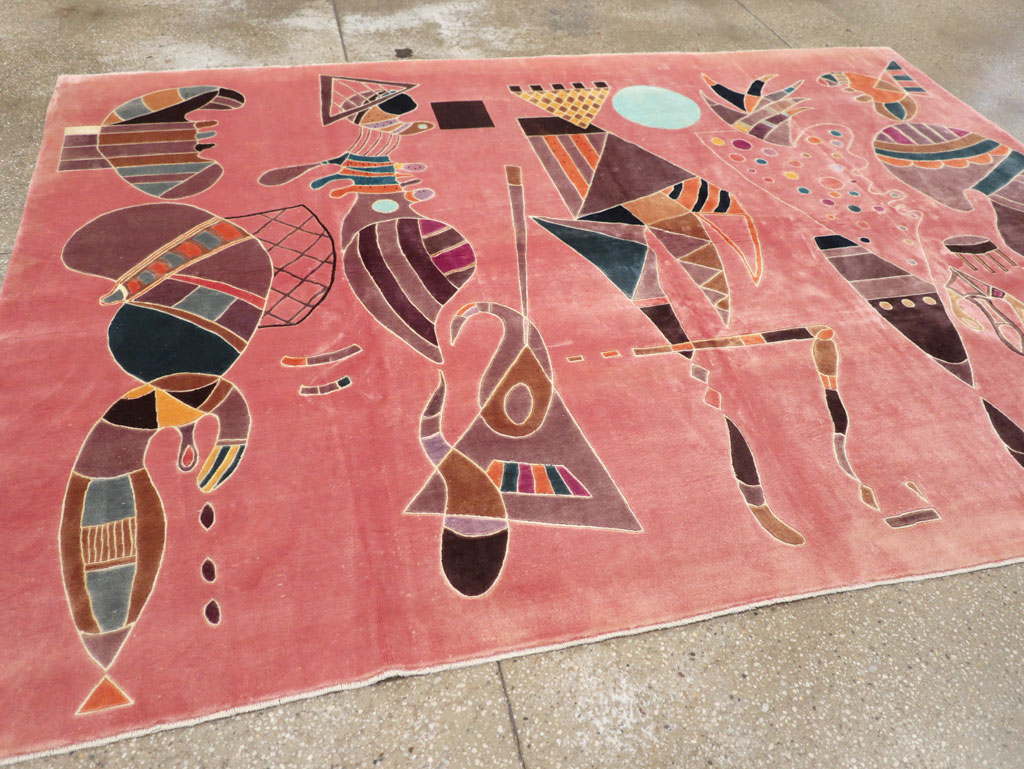 Vintage Turkish Cubist Style Art Deco Accent Carpet, No.30197 - Gsblank