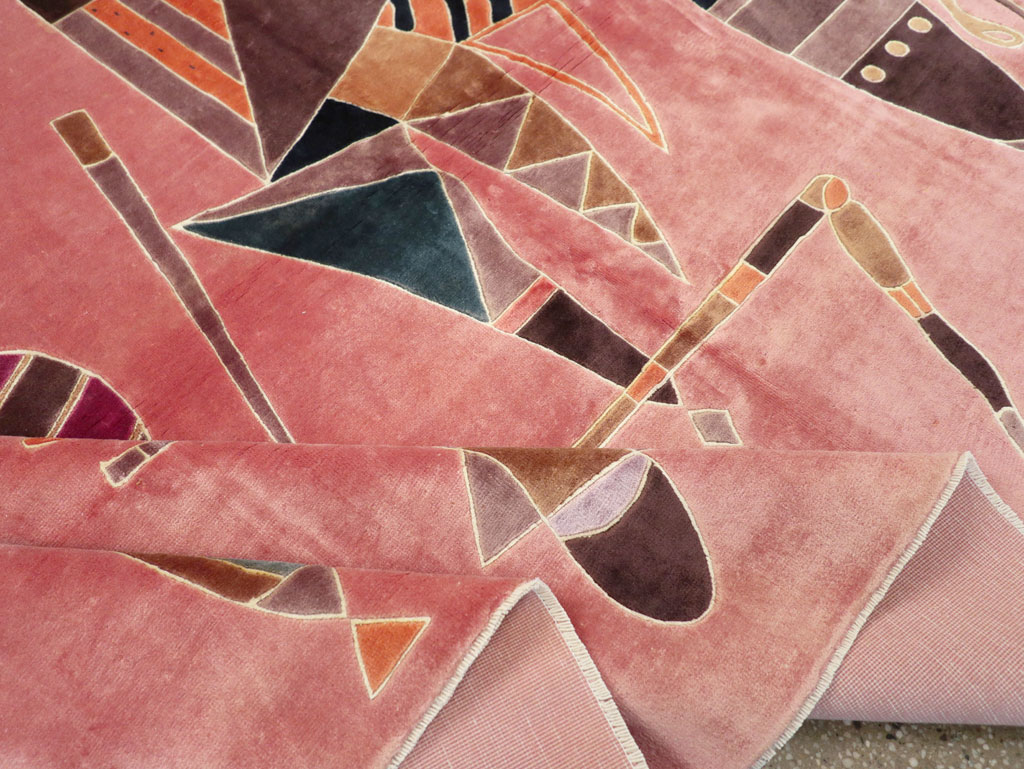 Vintage Turkish Cubist Style Art Deco Accent Carpet, No.30197 - Gsblank