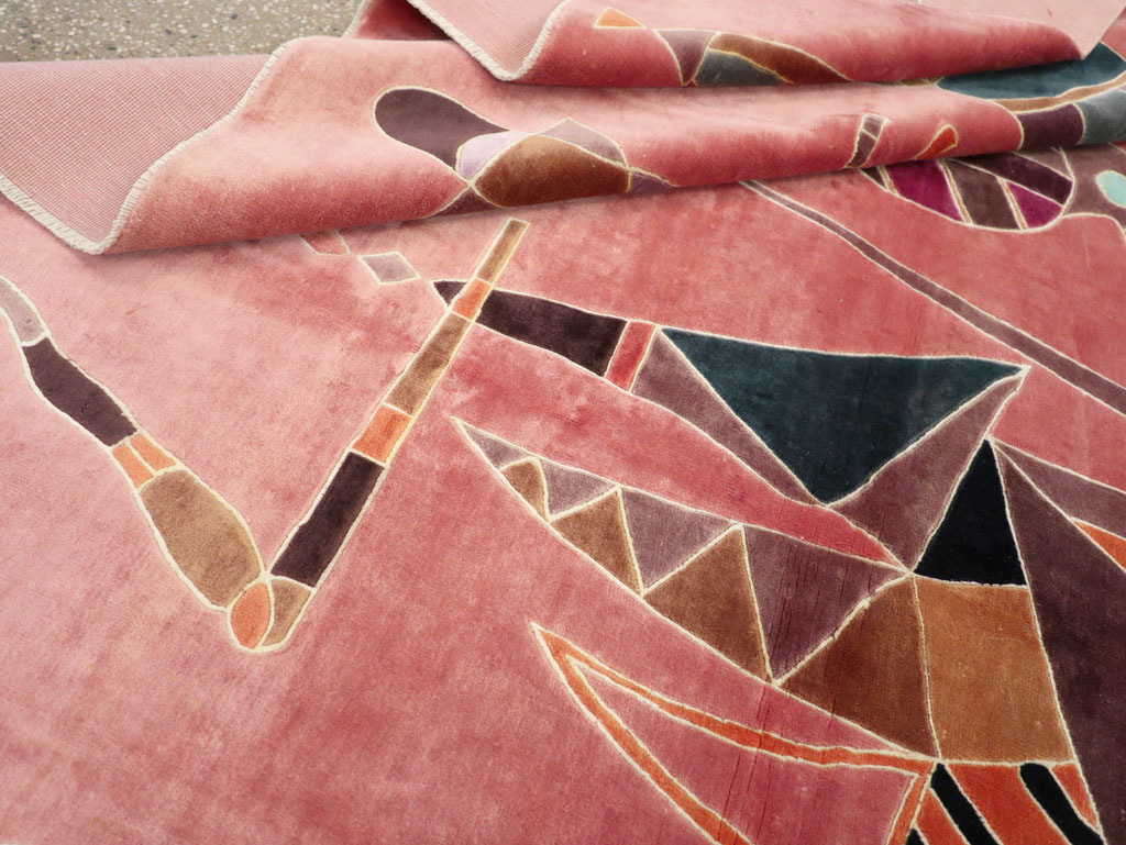 Vintage Turkish Cubist Style Art Deco Accent Carpet, No.30197 - Gsblank