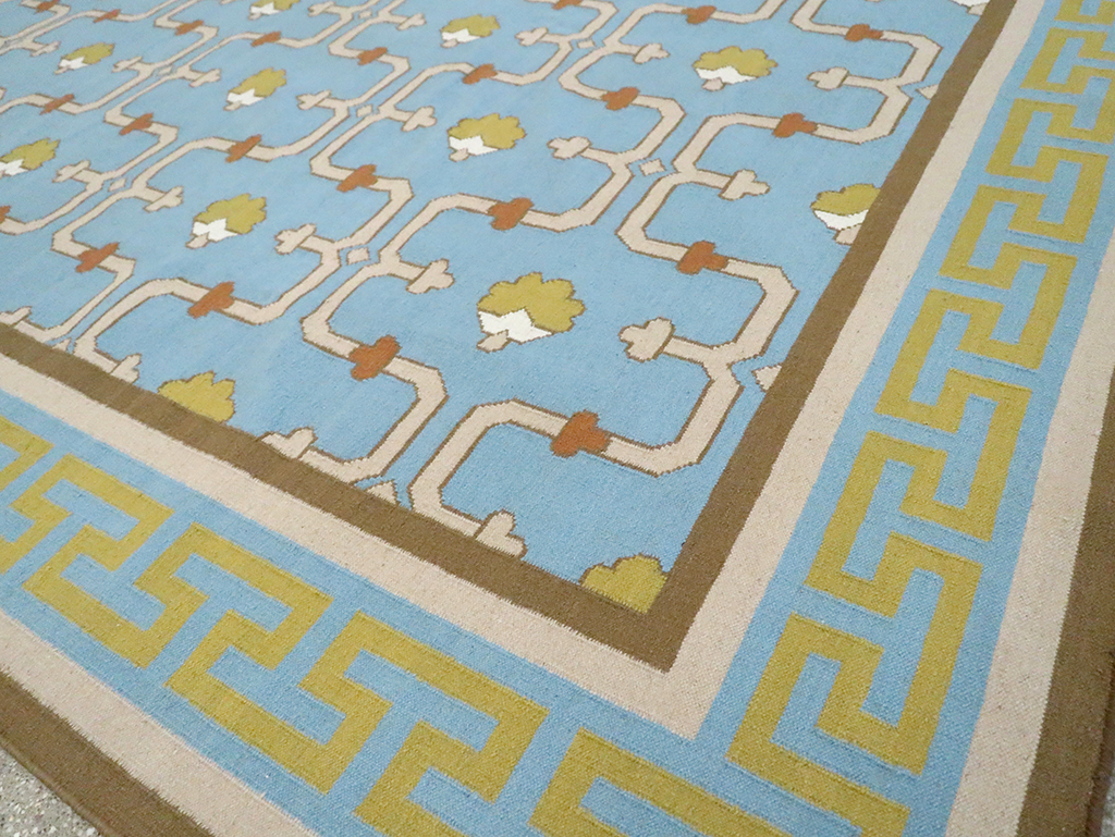 Contemporary Indian Flatweave Dhurrie Room Size Carpet, No.30199 - Gsblank