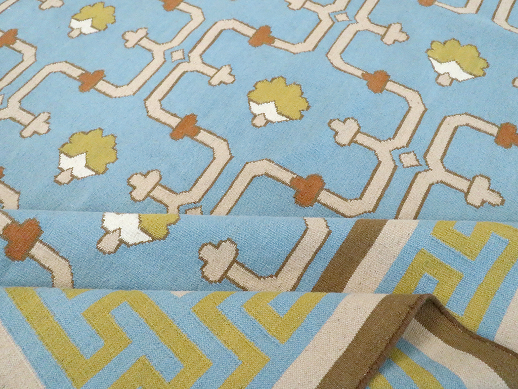 Contemporary Indian Flatweave Dhurrie Room Size Carpet, No.30199 - Gsblank