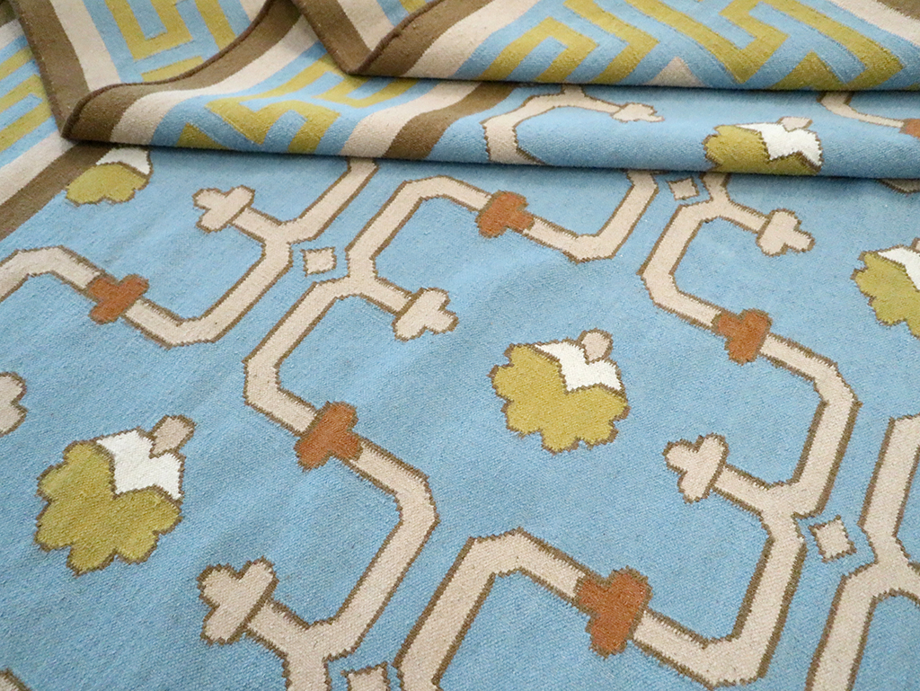 Contemporary Indian Flatweave Dhurrie Room Size Carpet, No.30199 - Gsblank