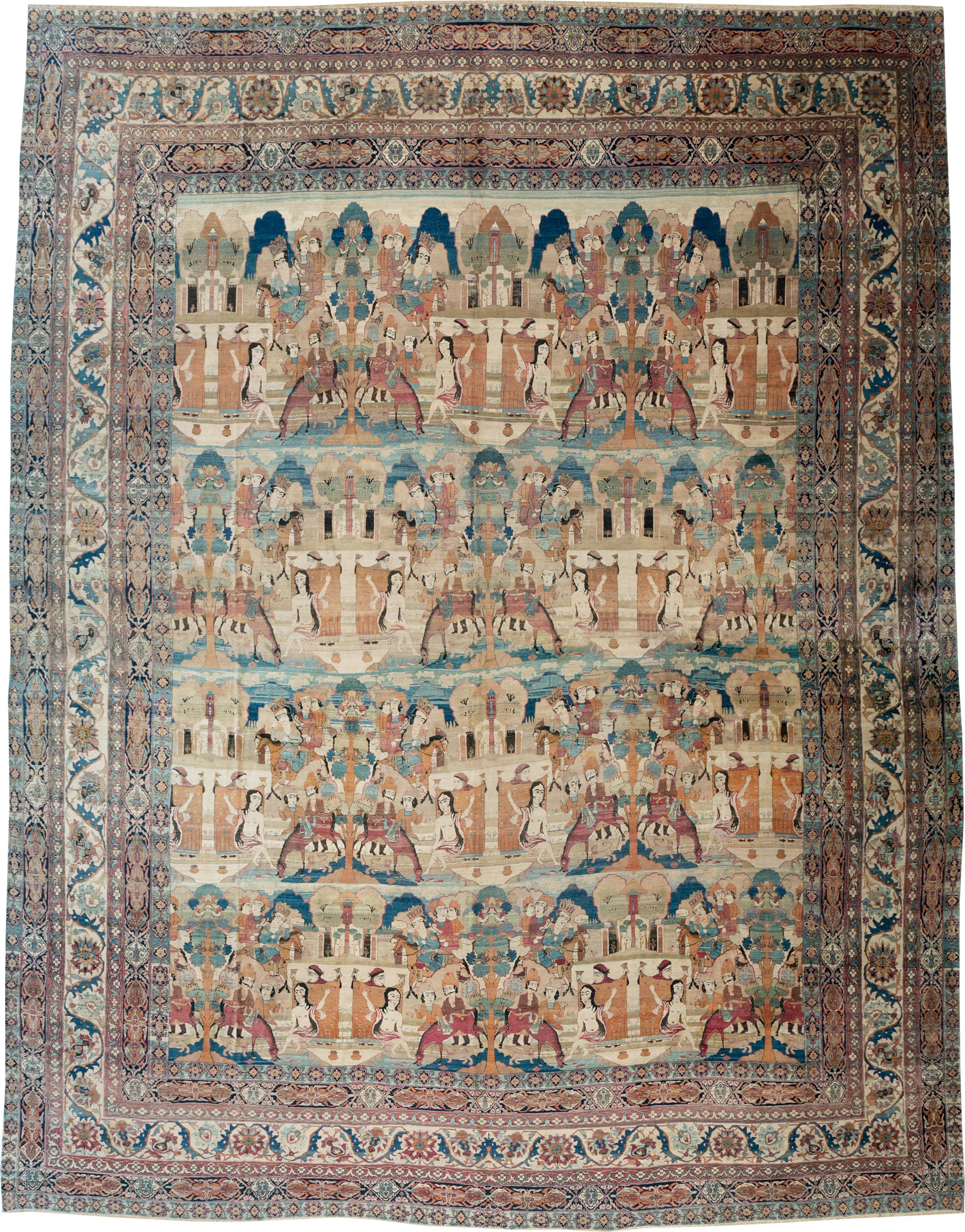 Antique Persian Lavar Kerman Pictorial Oversize Carpet, No.30212 - Gsblank