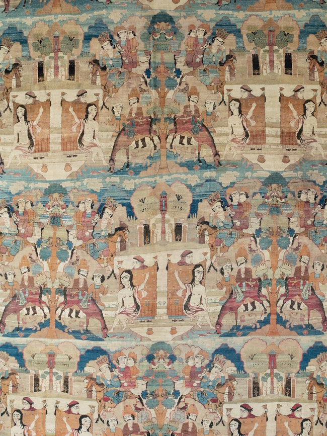 Antique Persian Lavar Kerman Pictorial Oversize Carpet, No.30212 - Gsblank