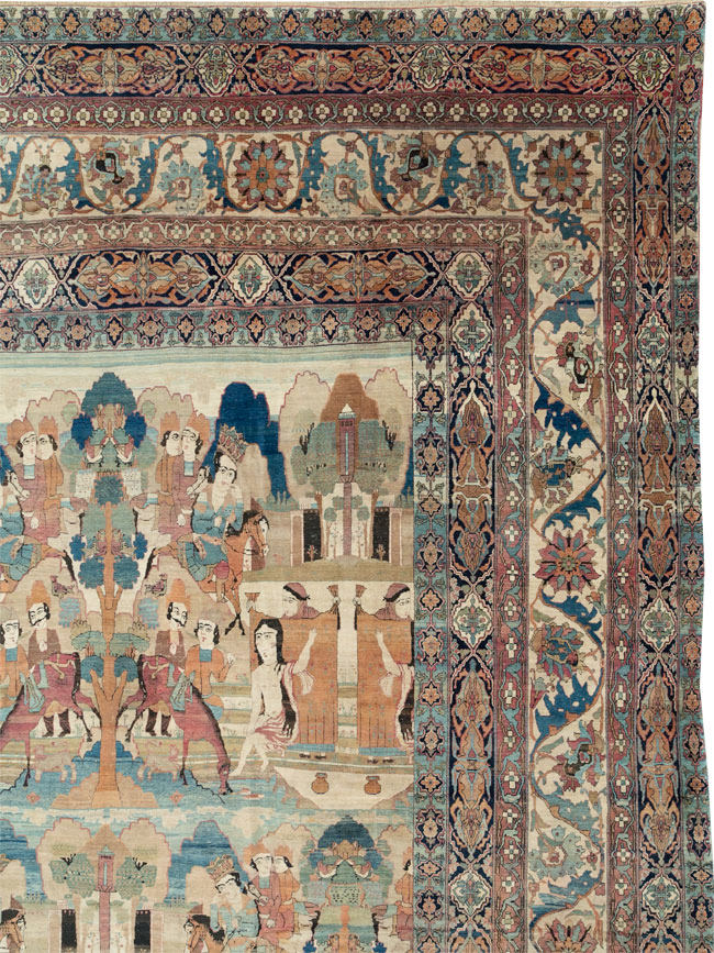 Antique Persian Lavar Kerman Pictorial Oversize Carpet, No.30212 - Gsblank