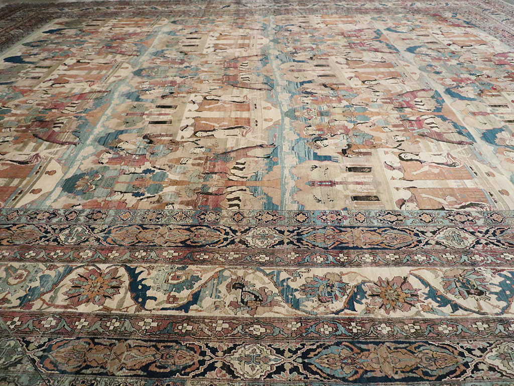 Antique Persian Lavar Kerman Pictorial Oversize Carpet, No.30212 - Gsblank