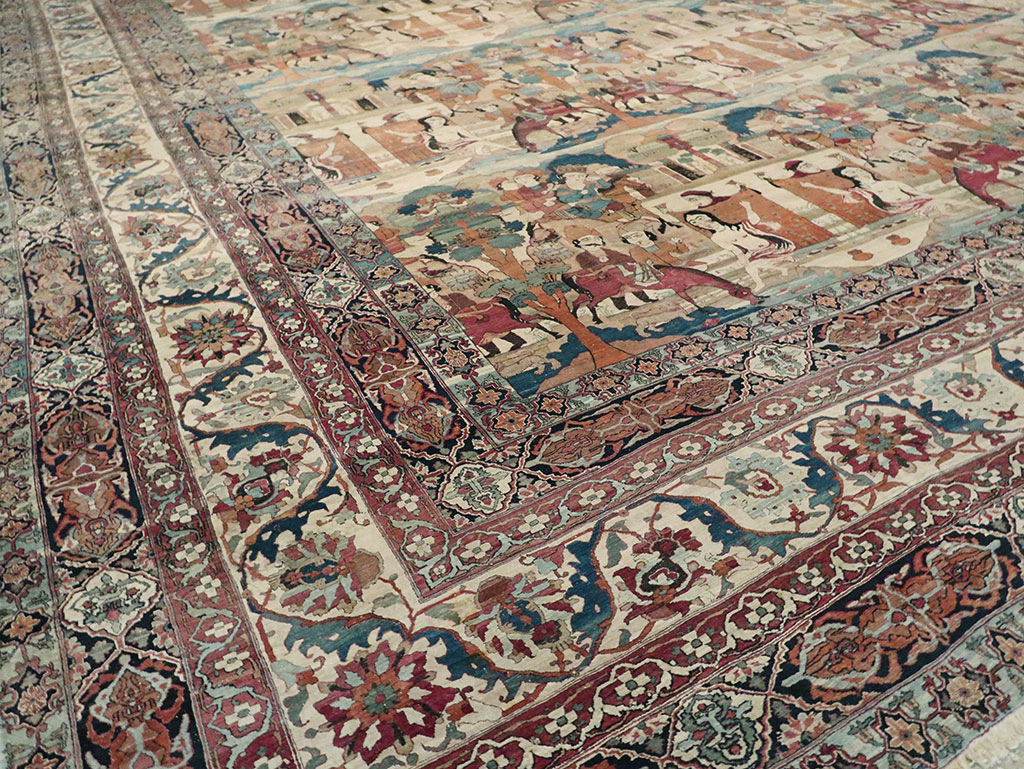 Antique Persian Lavar Kerman Pictorial Oversize Carpet, No.30212 - Gsblank