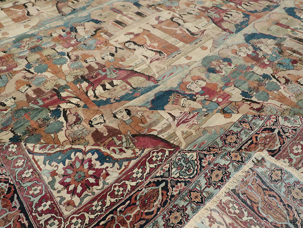 Antique Persian Lavar Kerman Pictorial Oversize Carpet, No.30212 - Gsblank