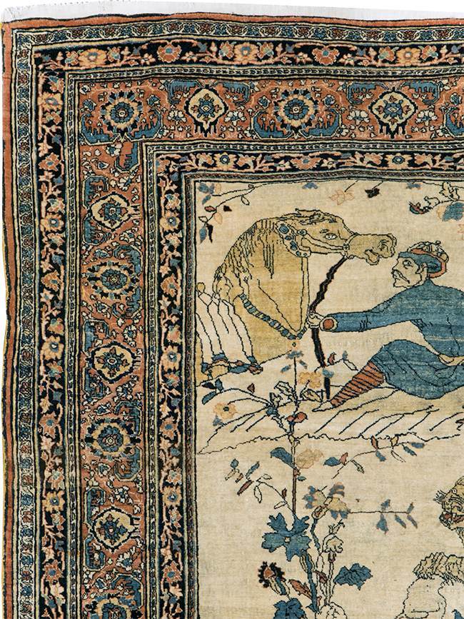 Antique Persian Tabriz Hadji Jalili Pictorial Rug, No.30225 - Gsblank