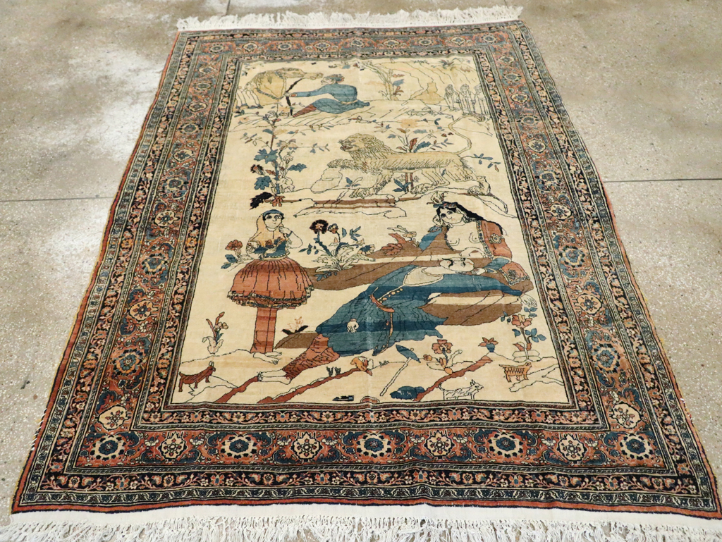 Antique Persian Tabriz Hadji Jalili Pictorial Rug, No.30225 - Gsblank