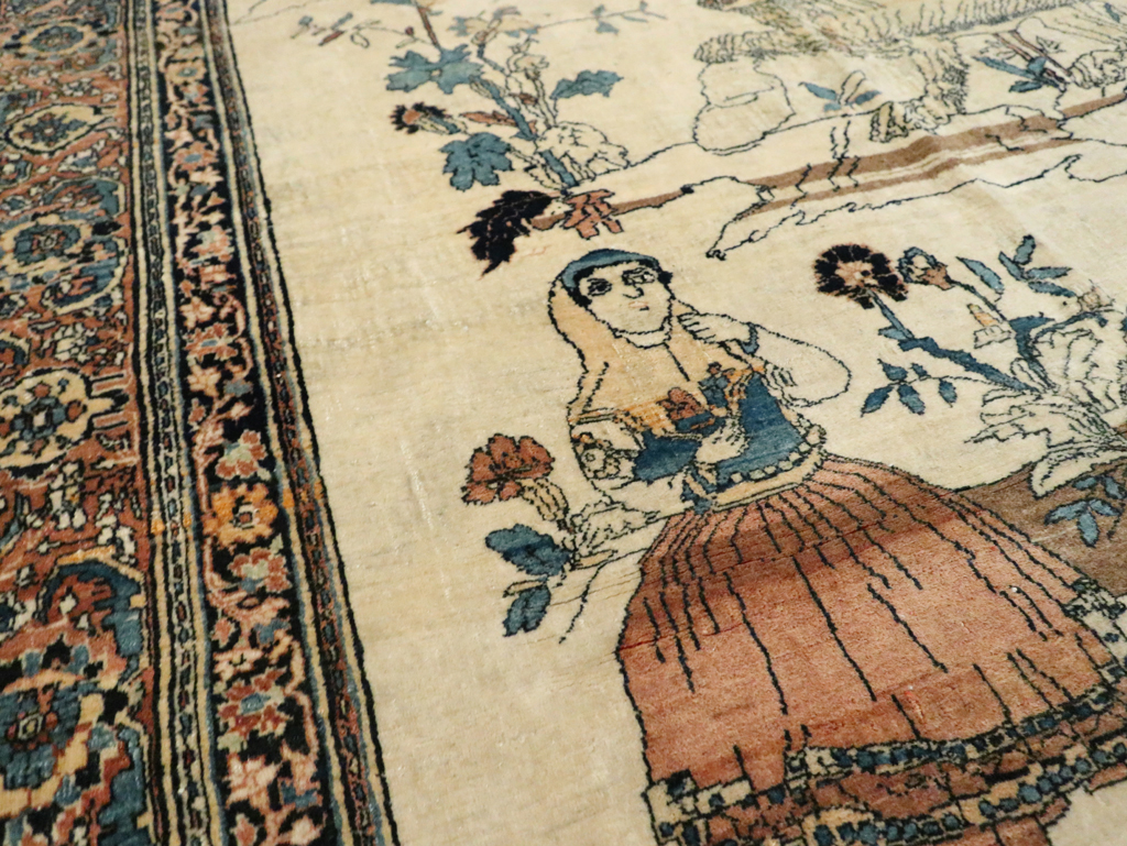 Antique Persian Tabriz Hadji Jalili Pictorial Rug, No.30225 - Gsblank