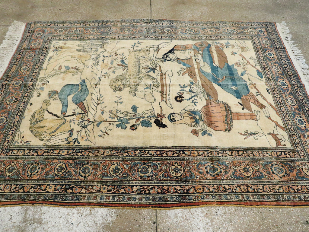 Antique Persian Tabriz Hadji Jalili Pictorial Rug, No.30225 - Gsblank
