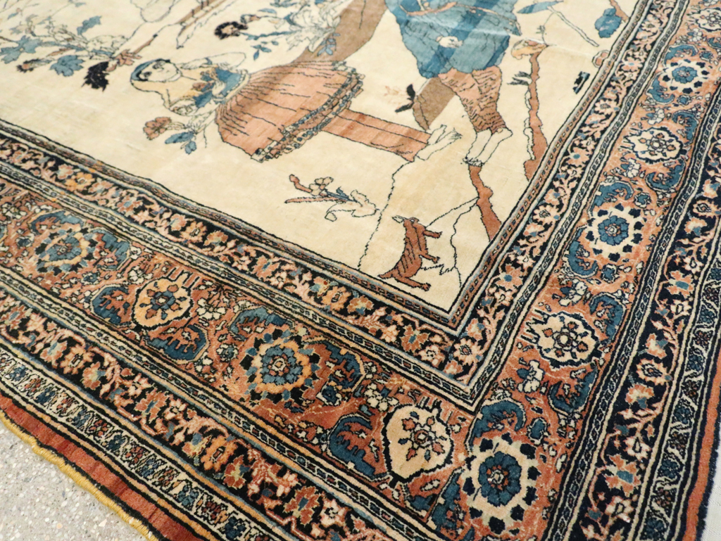 Antique Persian Tabriz Hadji Jalili Pictorial Rug, No.30225 - Gsblank