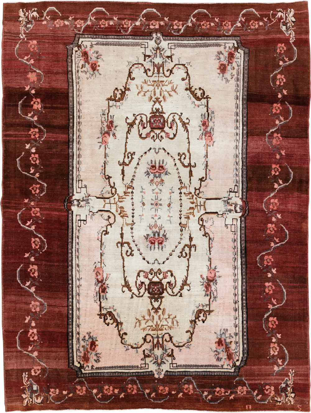 French Inspired Vintage Turkish Anatolian Small Room Size Carpet, No.30295 - Gsblank