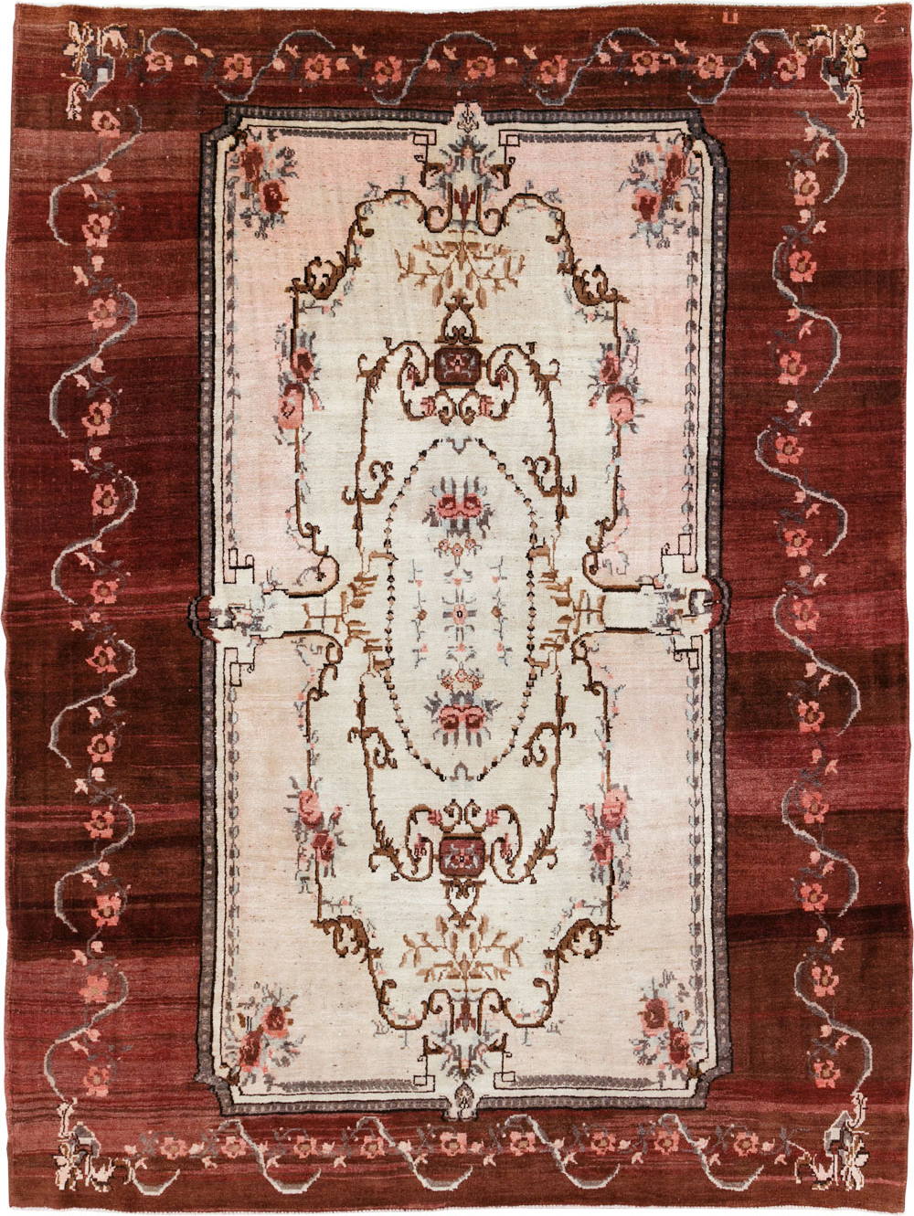 French Inspired Vintage Turkish Anatolian Small Room Size Carpet, No.30295 - Gsblank