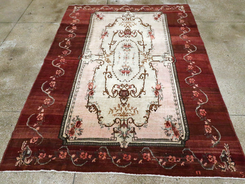 French Inspired Vintage Turkish Anatolian Small Room Size Carpet, No.30295 - Gsblank