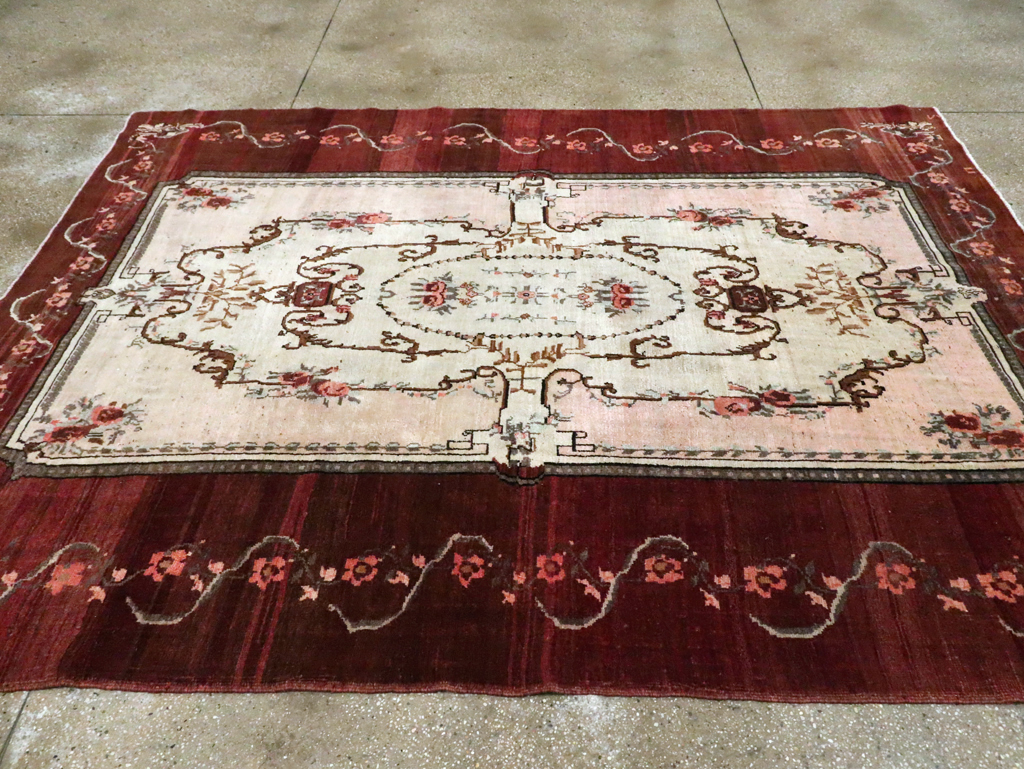 French Inspired Vintage Turkish Anatolian Small Room Size Carpet, No.30295 - Gsblank