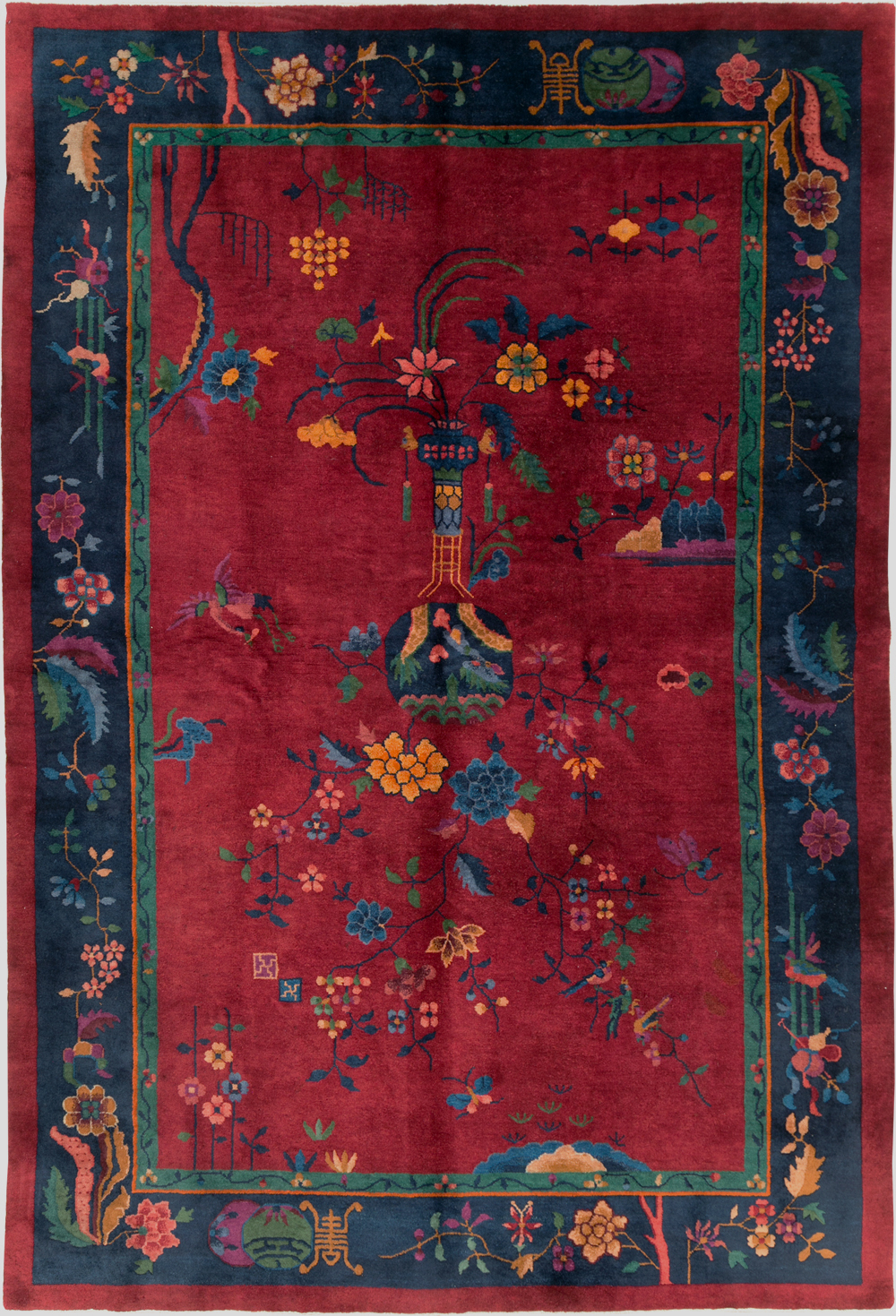 Vintage Chinese Art Deco Accent Rug, No.30308 - Gsblank