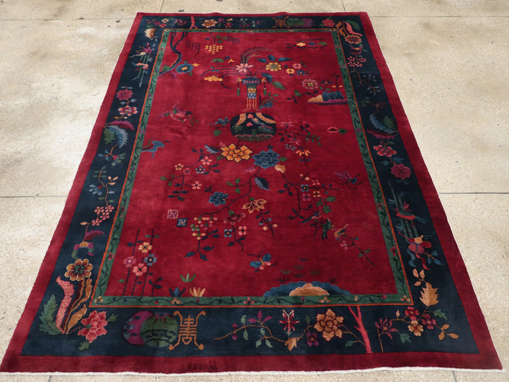 Vintage Chinese Art Deco Accent Rug, No.30308 - Gsblank