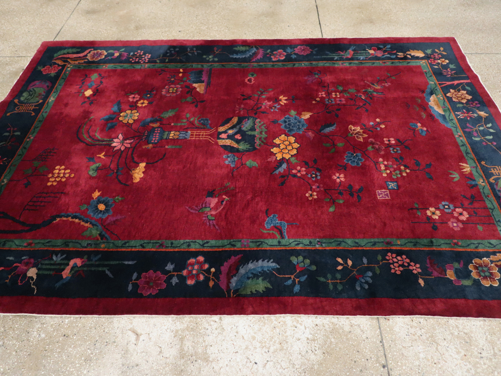 Vintage Chinese Art Deco Accent Rug, No.30308 - Gsblank